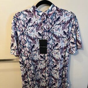 7 Diamonds 4-Way Stretch Men's 3 Button Polo Shirt Small Purple / Blue NWT